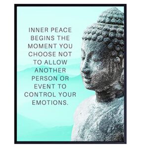 buddhism buddha statue art print – inspirational motivational zen quote wall decor for bathroom, home, apartment, spa, yoga or meditation room – unique gift for new age fan women – 8×10 blue picture