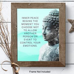 Buddhism Buddha Statue Art Print - Inspirational Motivational Zen Quote Wall Decor for Bathroom, Home, Apartment, Spa, Yoga or Meditation Room - Unique Gift for New Age Fan Women - 8x10 Blue Picture