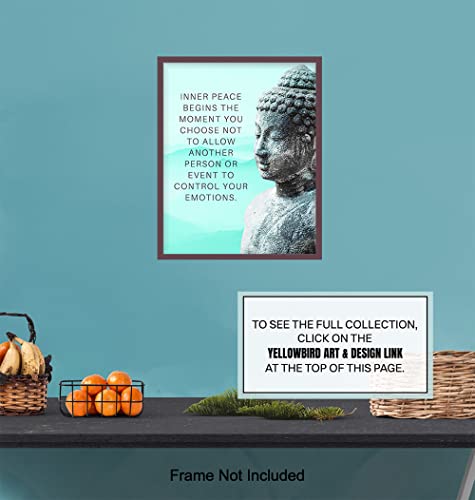 Buddhism Buddha Statue Art Print - Inspirational Motivational Zen Quote Wall Decor for Bathroom, Home, Apartment, Spa, Yoga or Meditation Room - Unique Gift for New Age Fan Women - 8x10 Blue Picture