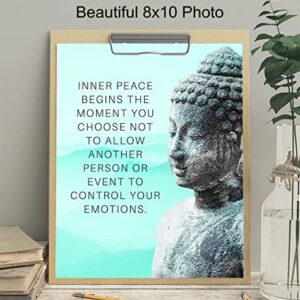 Buddhism Buddha Statue Art Print - Inspirational Motivational Zen Quote Wall Decor for Bathroom, Home, Apartment, Spa, Yoga or Meditation Room - Unique Gift for New Age Fan Women - 8x10 Blue Picture