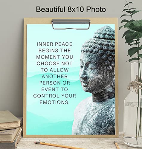 Buddhism Buddha Statue Art Print - Inspirational Motivational Zen Quote Wall Decor for Bathroom, Home, Apartment, Spa, Yoga or Meditation Room - Unique Gift for New Age Fan Women - 8x10 Blue Picture