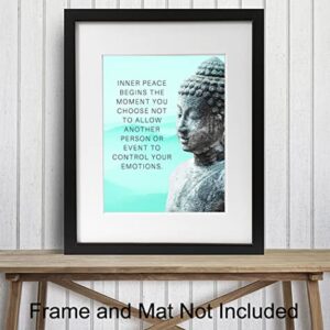 Buddhism Buddha Statue Art Print - Inspirational Motivational Zen Quote Wall Decor for Bathroom, Home, Apartment, Spa, Yoga or Meditation Room - Unique Gift for New Age Fan Women - 8x10 Blue Picture