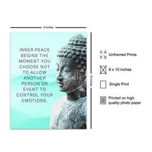 Buddhism Buddha Statue Art Print - Inspirational Motivational Zen Quote Wall Decor for Bathroom, Home, Apartment, Spa, Yoga or Meditation Room - Unique Gift for New Age Fan Women - 8x10 Blue Picture