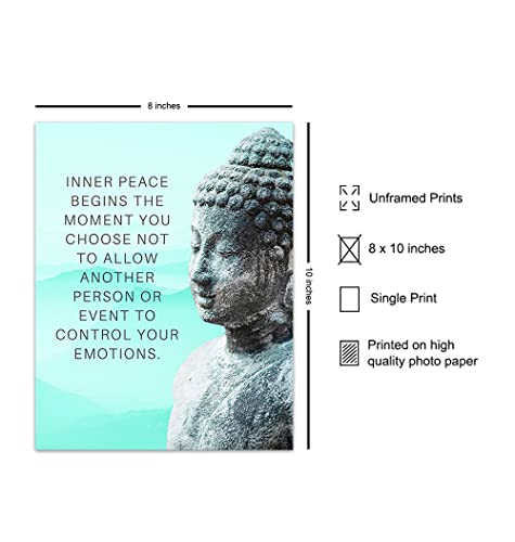 Buddhism Buddha Statue Art Print - Inspirational Motivational Zen Quote Wall Decor for Bathroom, Home, Apartment, Spa, Yoga or Meditation Room - Unique Gift for New Age Fan Women - 8x10 Blue Picture