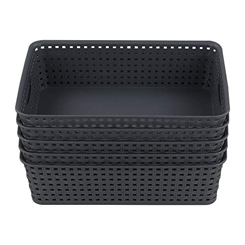 Easymanie Grey Plastic Basket Tray, A4 Paper Baskets, Pack of 5