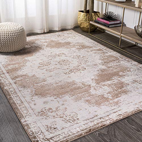 JONATHAN Y MDP400B-8 Alhambra Ornate Medallion Modern Indoor Area-Rug Vintage Bohemian Easy-Cleaning Bedroom Kitchen Living Room Non Shedding, 8 ft x 10 ft, Brown/Cream