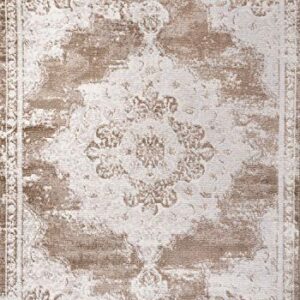 JONATHAN Y MDP400B-8 Alhambra Ornate Medallion Modern Indoor Area-Rug Vintage Bohemian Easy-Cleaning Bedroom Kitchen Living Room Non Shedding, 8 ft x 10 ft, Brown/Cream