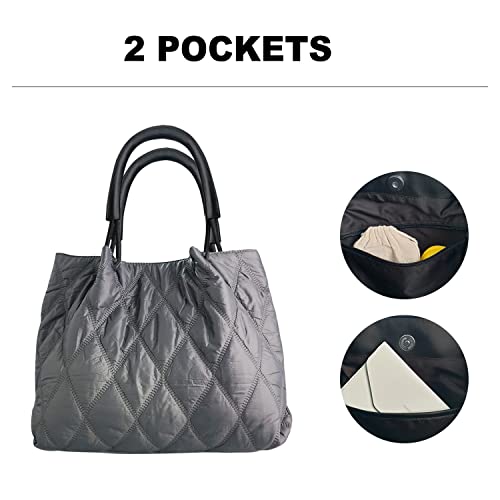 Lightweight (Grey) Tote bag for Women, Fits anywhere Soft Quilted Padding Bag