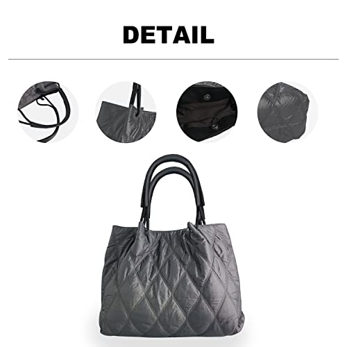 Lightweight (Grey) Tote bag for Women, Fits anywhere Soft Quilted Padding Bag