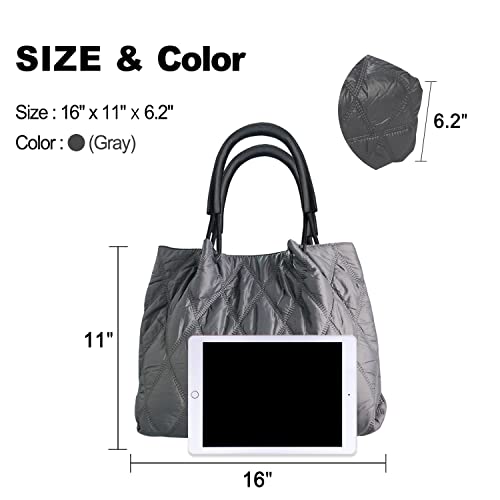 Lightweight (Grey) Tote bag for Women, Fits anywhere Soft Quilted Padding Bag