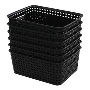 farmoon plastic black woven basket, pantry storage shelf baskets bin, 6 packs