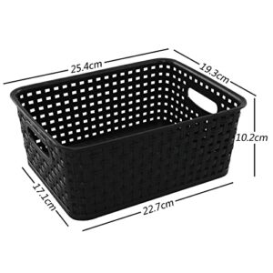 Farmoon Plastic Black Woven Basket, Pantry Storage Shelf Baskets Bin, 6 Packs