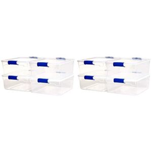 homz heavy duty modular stackable storage tote containers with latching lids, 15.5 quart capacity, clear, 8 pack