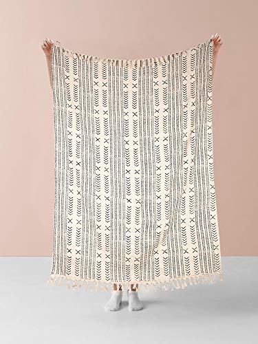 Mudcloth Throw, Ethnic Beach Blanket ,Boho Bedding ,Decorative Sofa Throw ,Couch Cover ,Woven Throws Blankets ,Indian 100% Cotton Throw ,Hand Block Print Off White Throw Blanket