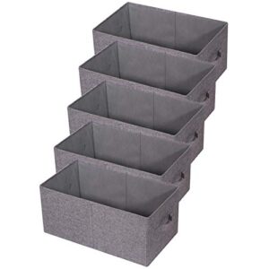 tenabort set of 5 closet organizer bins with handle, linen fabric foldable storage baskets cloth box containers for shelves home office clothes clothing, gray, jumbo