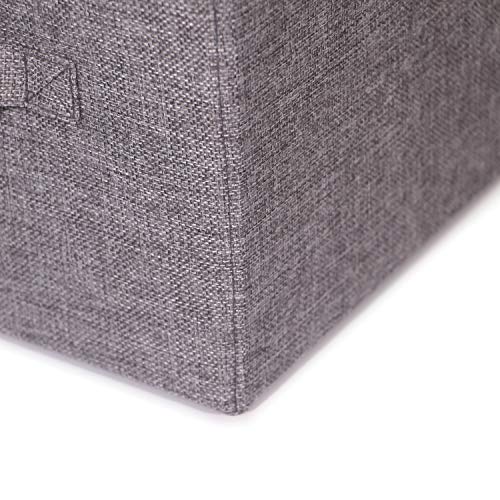 TENABORT Set of 5 Closet Organizer Bins with Handle, Linen Fabric Foldable Storage Baskets Cloth Box Containers for Shelves Home Office Clothes Clothing, Gray, Jumbo