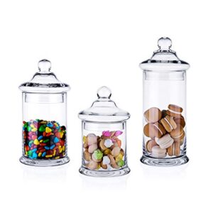 diamond star set of 3 clear glass apothecary jars elegant storage jar with lid, decorative wedding candy organizer canisters home decor centerpieces (h: 11″, 8.5″, 7.5″ d: 5″)