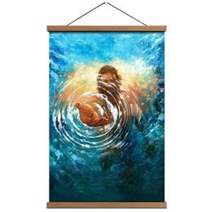 jesus hanging poster wall art with wooden frame – fabric canvas print painting pictures 16×24 inch for wall