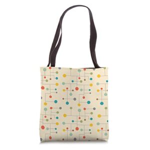 mid century modern dots n lines art pattern tote bag