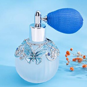 Glass Perfume Bottle with Spray Atomizer+Squeeze Bulb+Funnel,Hand-Painted Butterfly Pattern,Refillable Crystal Atomizer Bottle(50ml,Blue)