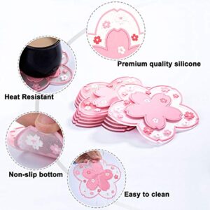 Conisy Flower Coasters for Drinks,6 Pcs Cute Non-Slip Washable Reusable Heat Resistant Silicone Coasters (Sakura,Pink)