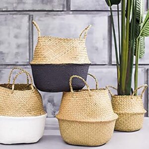 Yesland 2 Pcs Seagrass Plant Basket - Woven Picnic Basket with Handles - Ideal Belly Basket for Storage Plant Pot Basket, Laundry, Picnic, Plant Pot Cover, Beach Bag and Grocery Basket (L)