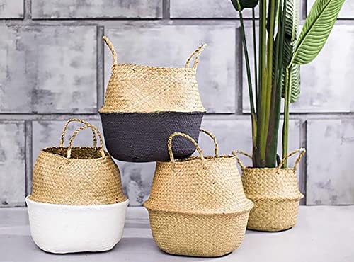 Yesland 2 Pcs Seagrass Plant Basket - Woven Picnic Basket with Handles - Ideal Belly Basket for Storage Plant Pot Basket, Laundry, Picnic, Plant Pot Cover, Beach Bag and Grocery Basket (L)