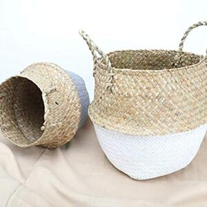 Yesland 2 Pcs Seagrass Plant Basket - Woven Picnic Basket with Handles - Ideal Belly Basket for Storage Plant Pot Basket, Laundry, Picnic, Plant Pot Cover, Beach Bag and Grocery Basket (L)