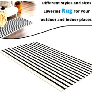 Breezsisan Black and White Striped Outdoor Rug, Cotton, 23x35.5 Inches Striped Rug, Under Mat Rug for Front Porch, Patio, Entryway, Farmhouse, Handwoven Modern Rug, Striped Carpet & Welcome Mat.