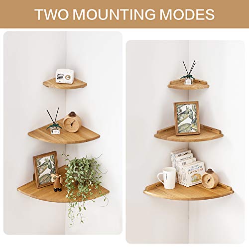 Corner Shelf, 16inch Oak Solid Wood Floating Shelf Display Shelf Round Edging Wall Mount Speaker Shelf Display Rack Organizer