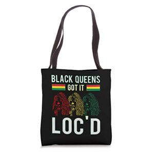 black queens got it loc’d hair afro lover melanin dreadlock tote bag