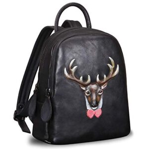 backpack purse for women genuine leather vintage fashion bookbag handmade casual satchel (black)