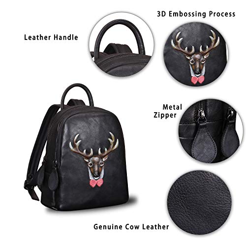 Backpack Purse for Women Genuine Leather Vintage Fashion Bookbag Handmade Casual Satchel (Black)