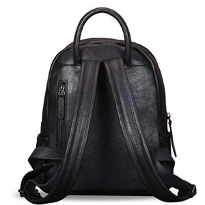 Backpack Purse for Women Genuine Leather Vintage Fashion Bookbag Handmade Casual Satchel (Black)