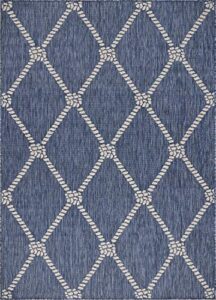 lr home ox bay seamas nautical knot indoor outdoor rug, navy/white, 5’3″ x 7’0″
