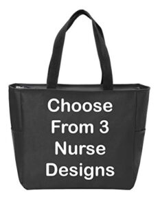 personalized monogram tote bag nurse doctor appreciation heart stethoscope initials gift rn lpn can (design #3/black)