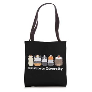 funny ‘celebrate diversity’ cute shirt for guinea pig lovers tote bag
