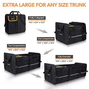 HEYTRIP Large Trunk Organizer With Built-in Leakproof Cooler Bag, 2 Tie-Down Straps, 4 Removable Dividers, Foldable Cover, Built with 2mm PE Board