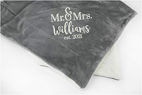 Mr. and Mrs. Established Mink Sherpa Throw Blanket Personalized Wedding Gift (Grey)