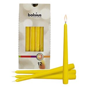 bolsius yellow taper candles – 12 pack individually wrapped unscented 10 inch dinner candle set – 8 burn hours – premium european quality – smokeless & dripless household wedding & party candlesticks