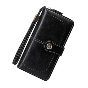 earnda wallet for women rfid credit card holder leather large capacity wristlet wallets black