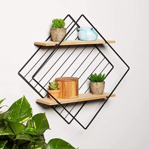 Farmlyn Creek 2 Tier Wall Shelf, Floating Geometric Diamond Rustic Decor (17 x 17 x 4.5 in)