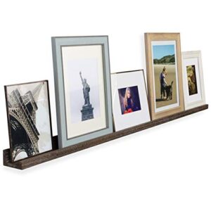 Rustic State Ted Wall Mount Extra Long Narrow Picture Ledge Shelf Photo Frame Display - 60 Inch Floating Wood Shelf for Living Room Office Kitchen Bedroom Bathroom Décor - Torched Brown