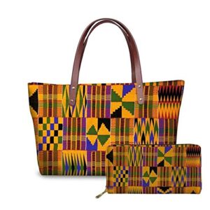 coloranimal women large shoulder handbag african abstract print long purse pu leather wallet set gift