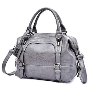 dayfine women’s retro oil wax soft leather simple single shoulder boston bag portable oblique satchel (gray)