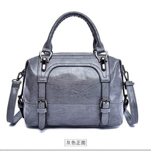 Dayfine Women's Retro Oil Wax Soft Leather Simple Single Shoulder Boston Bag Portable Oblique Satchel (gray)