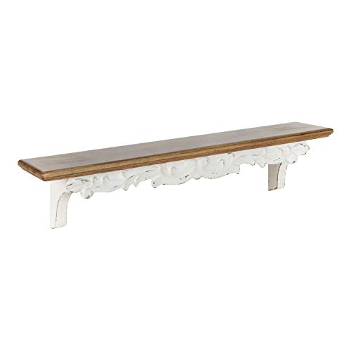 Kate and Laurel Abberly Farmhouse Wall Shelf, 28 x 5 x 6.5, Rustic Brown and White, Rustic Floating Shelf for Wall