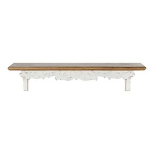 Kate and Laurel Abberly Farmhouse Wall Shelf, 28 x 5 x 6.5, Rustic Brown and White, Rustic Floating Shelf for Wall