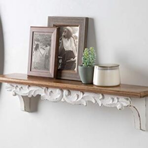 Kate and Laurel Abberly Farmhouse Wall Shelf, 28 x 5 x 6.5, Rustic Brown and White, Rustic Floating Shelf for Wall