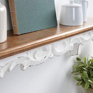 Kate and Laurel Abberly Farmhouse Wall Shelf, 28 x 5 x 6.5, Rustic Brown and White, Rustic Floating Shelf for Wall